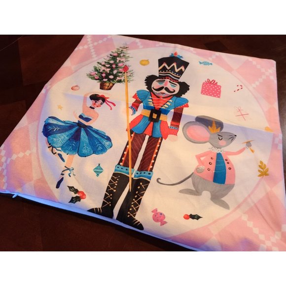 Nutcracker Christmas Pillow Cover Soft Decorative Case Accent Pink Holiday Decor - Picture 2 of 10